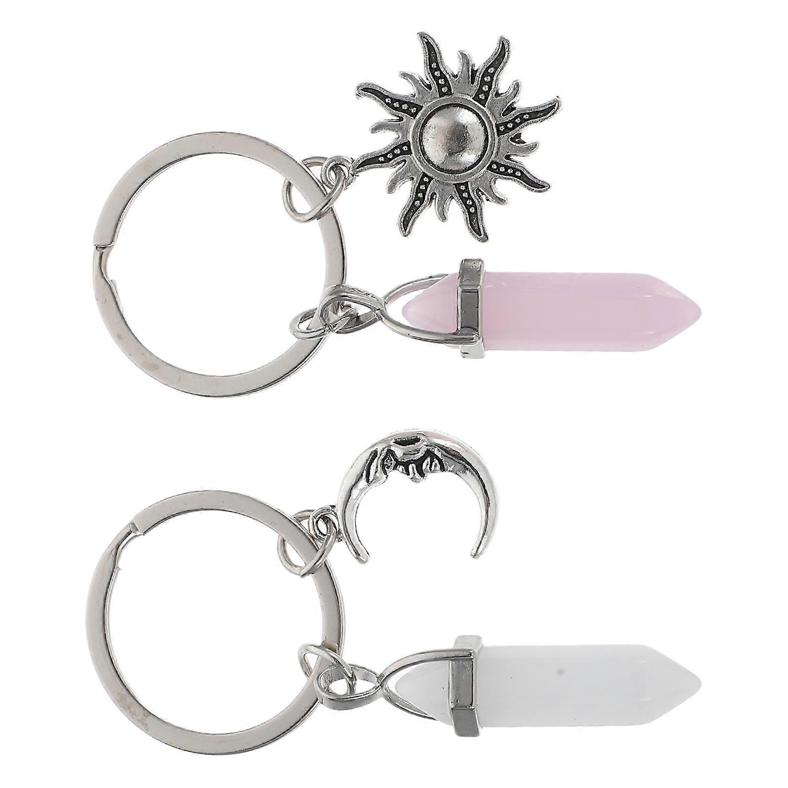 2pcs Exquisite Keychains Key Rings Metal Keychains Sun Moon Shaped Keychains