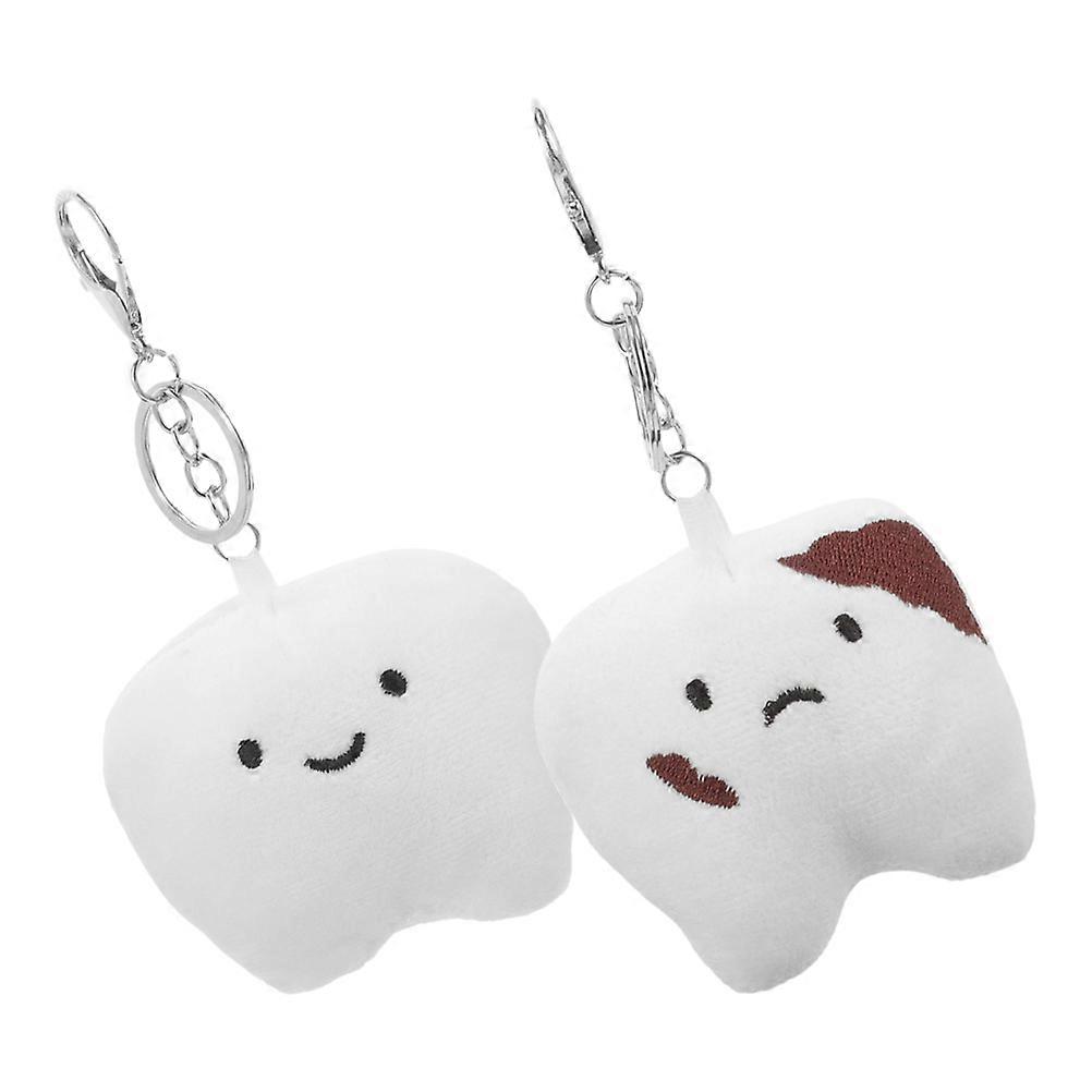 Fluffy Tooth Keychains Plush Stuffed Keychain Bag Hanging 2Pcs