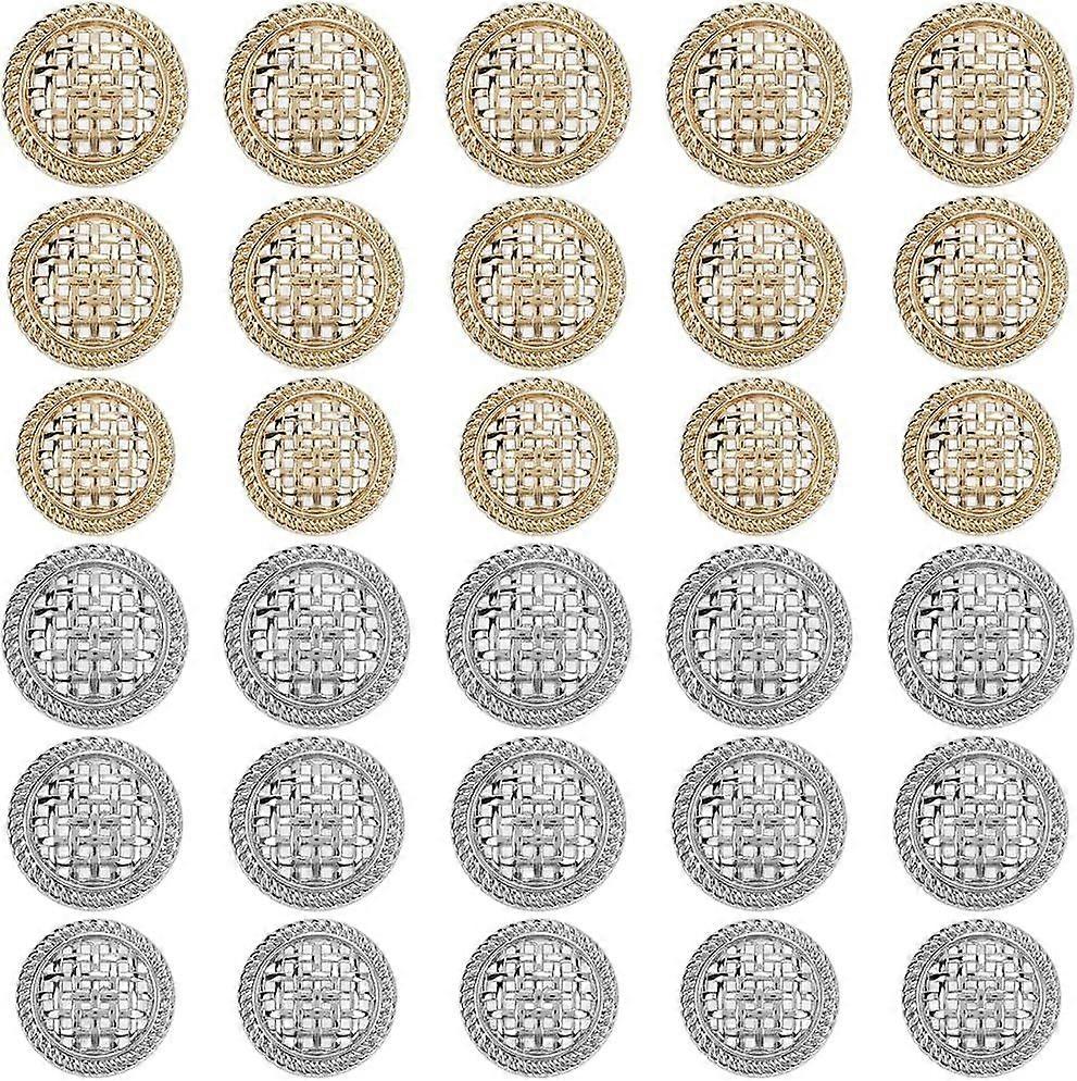 30Pcs 1 Hole Alloy Golden Silver Round Shank Buttons with Weave Flat Metal Hollow Floral Pattern Bulk Assorted Vintage Retro Replacement Blazer Button