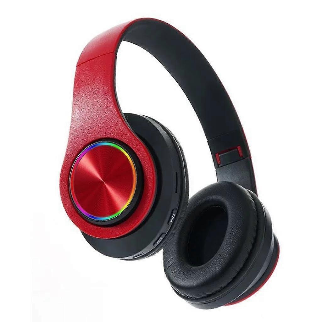 Wireless Bluetooth Headphones With 5.3 LED Lights Foldable SD Card Slot Red