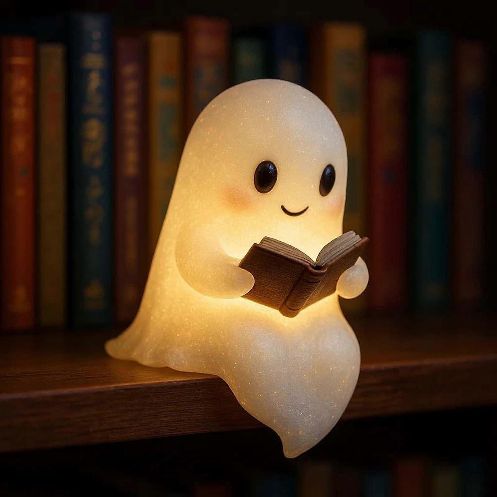 Halloween Ghost Night Light with Warm LED Glow, Cute Reading Lamp for Table or Bedside Decor