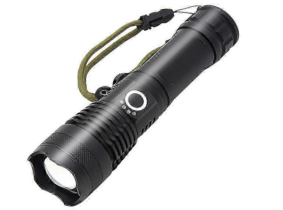 XHP50 LED USB Rechargeable Flashlight, Zoomable with Power Display, 18650 Compatible