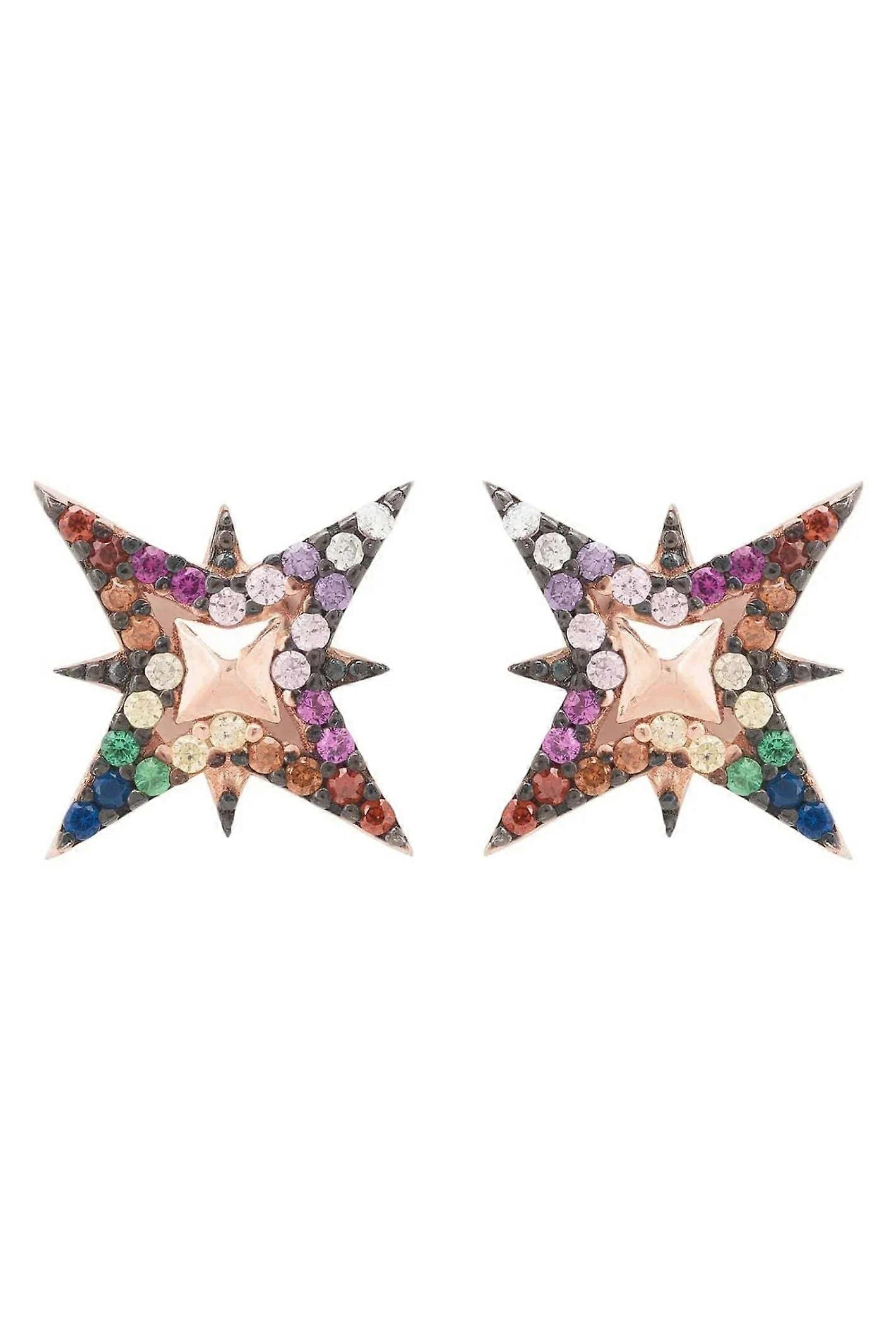 Latelita 女士 925 纯银玫瑰金北极星彩虹耳钉，配多色立方氧化锆 - 尺寸未知