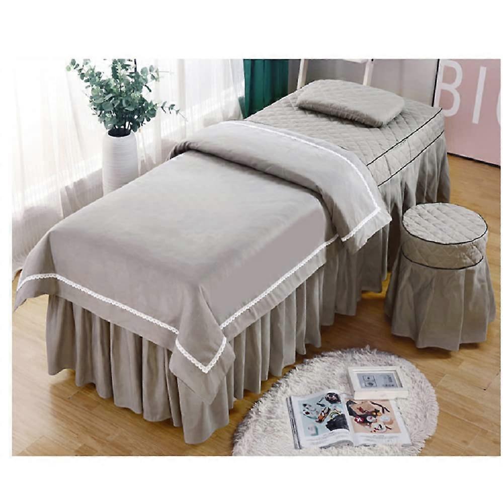 Massage Table Sheets 4pcs Spa Bed Linen Set Soft Durable Polyester with Pillowcase 190x70cm Gray