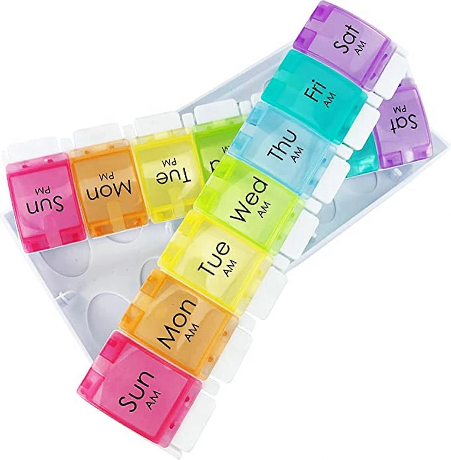 Weekly Pill Organizer with 2 Compartments Per Day, Color Coded Medicine Box for Vitamins