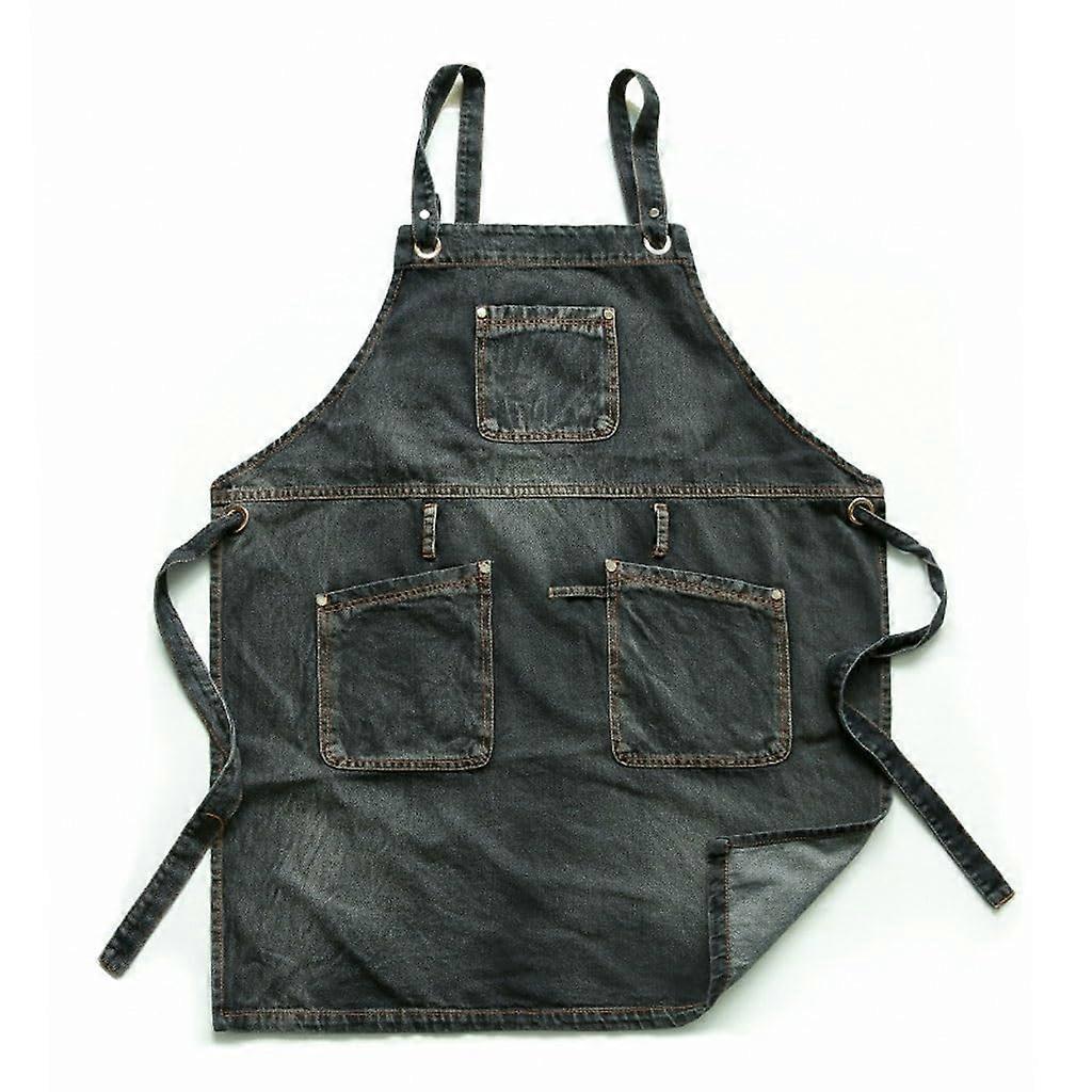 Kitchen Apron with Adjustable Neck Strap, Unisex Denim Chef Apron with Convenient Pockets for Restaurant
