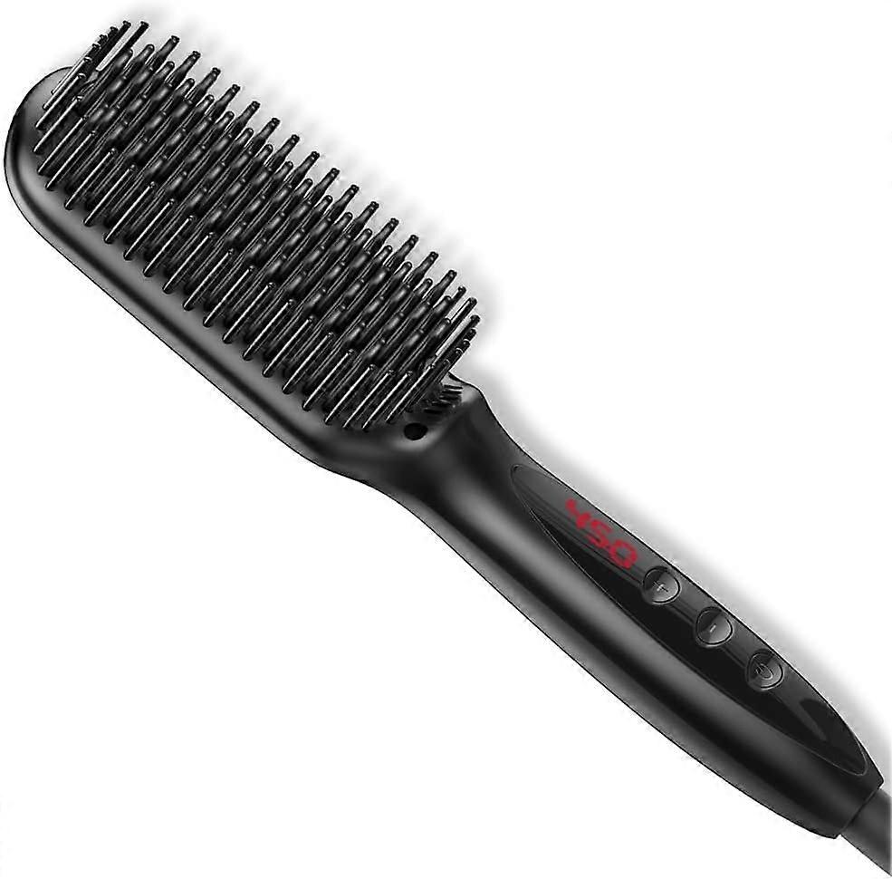 Hair Straightening Brush with Ceramic Ionic Paddle, LCD Adjustable Temperature, Frizz Control