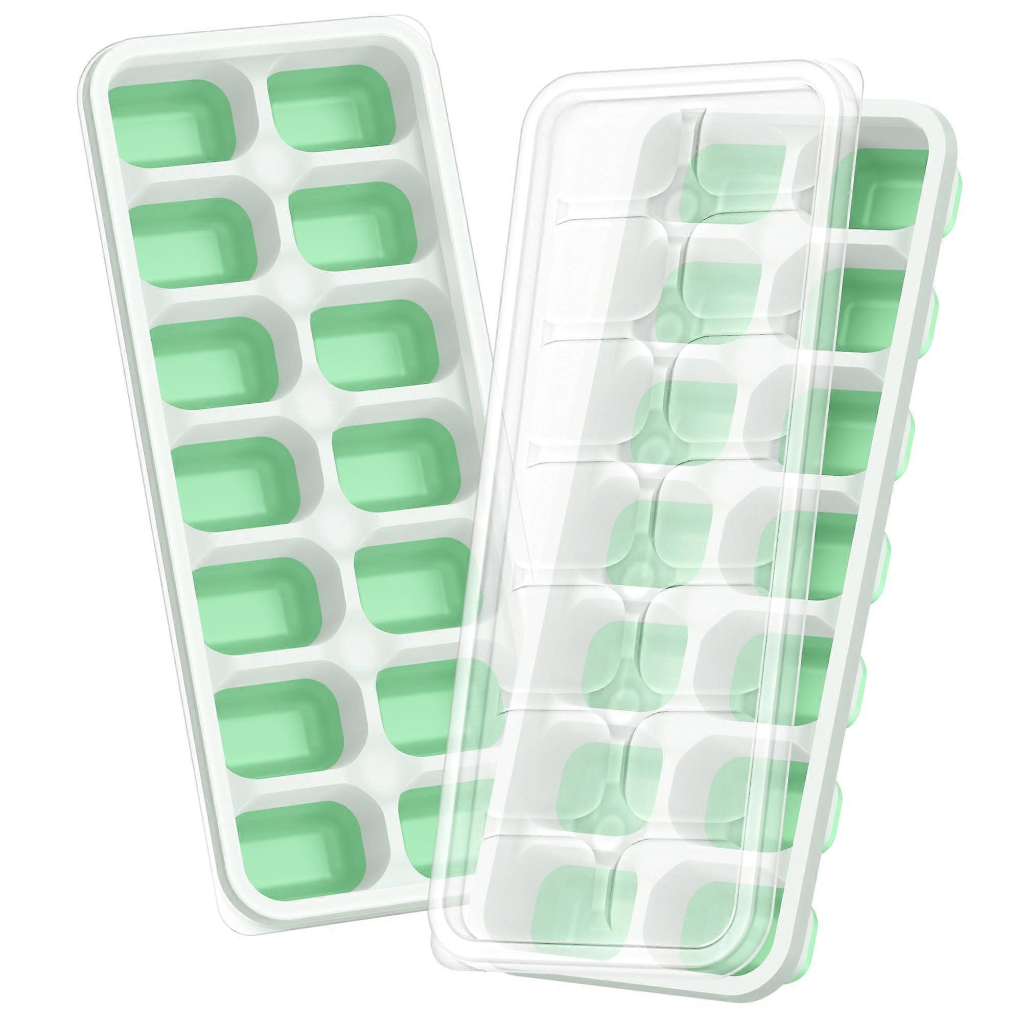 Ice Cube Trays with Lids 2 Pack Easy Release Silicone Stackable Freezer Ice Cube Making Set