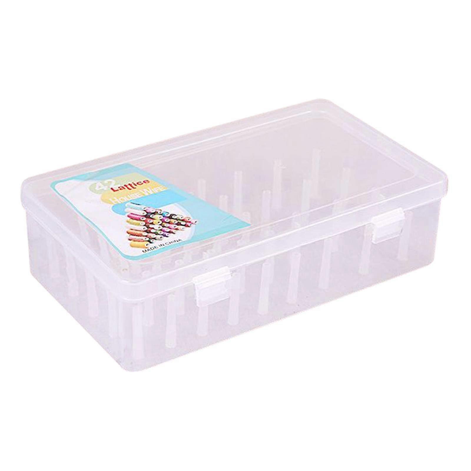 42 Slot Sewing Thread Storage Box Clear Plastic Organizer with Secure Lock for Spools and Crafts