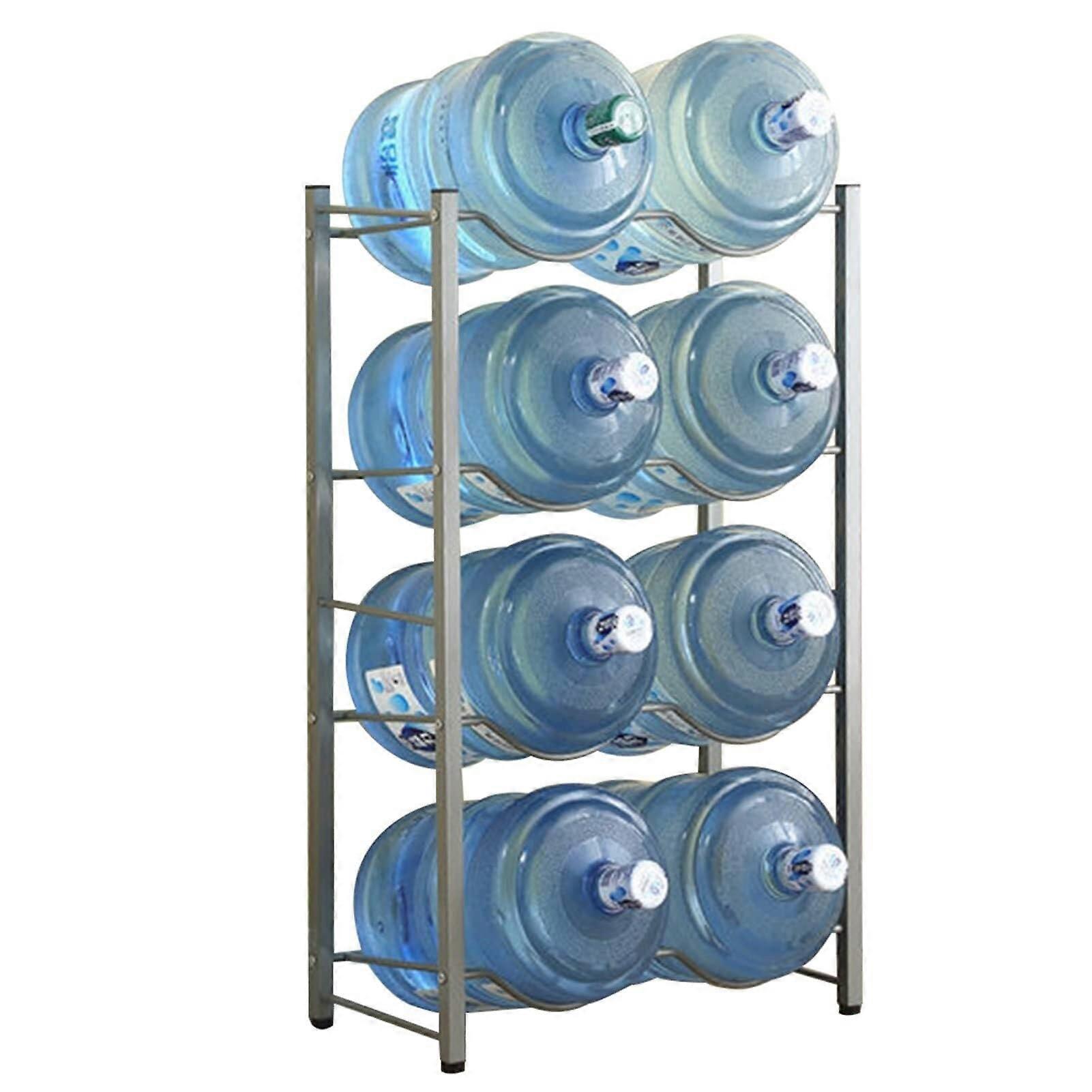 Water Jug Holder 4 Tier Silver Heavy Duty 5 Gallon Water Bottle Rack Stackable SpaceSaving Stand