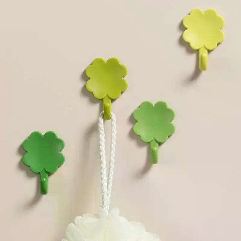 4pcs/Set Four-Leaf Clover Self-Adhesive Hook Easy-Install Transparent Wall Hook Reusable Hanging Hook For Office