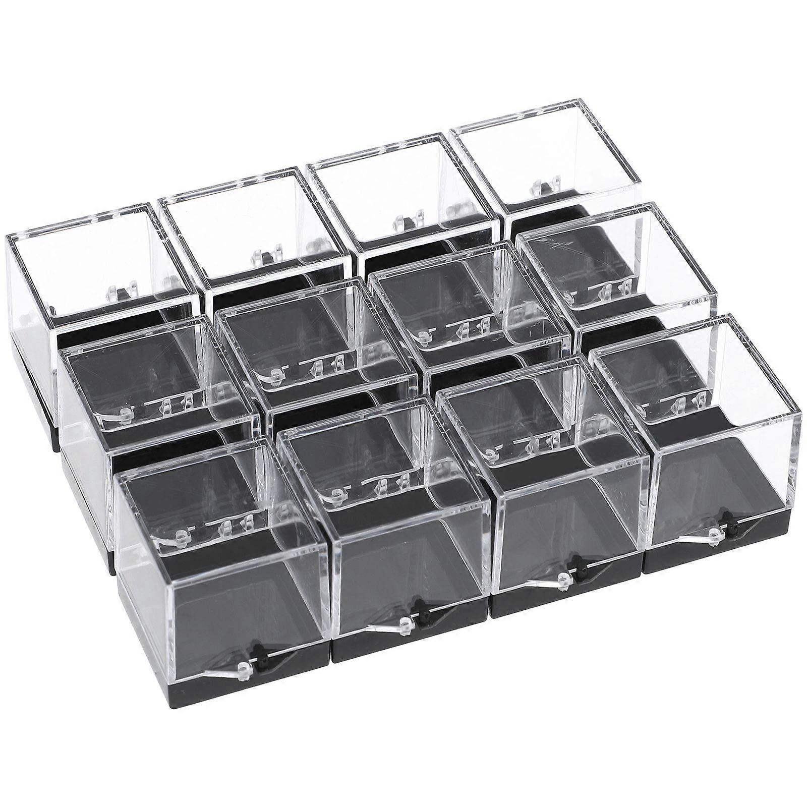 12pcs Single Plastic Mineral Specimen Storage Cases Square Sample Displaying Boxes