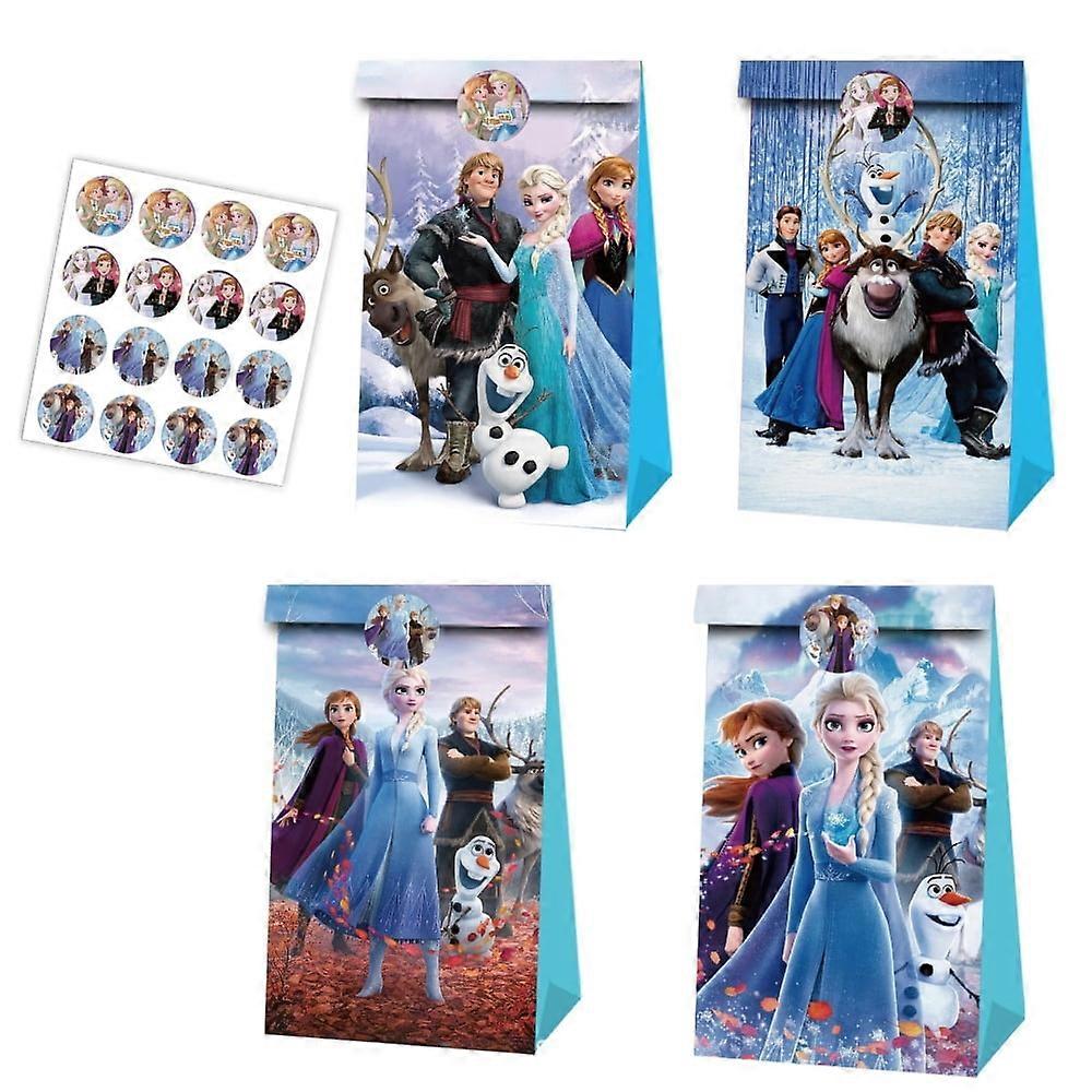 12 PCS Party Favor Candy Bags for Frozen Cartoon Themed Birthday Supplies Decor Kraft Paper Gift Bag.