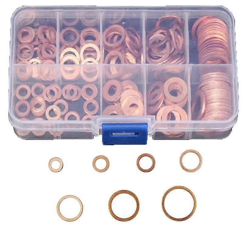 100pcs Solid Copper Car Engine Washers Crush Seal Flat Ring Gasket Set