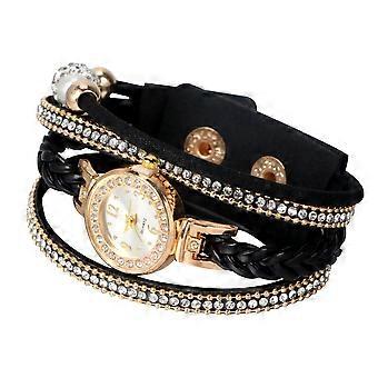 Schmuckuhren für Damen, geflochtene Armbandkette, modisches Design, Geburtstagsgeschenk, Schwarz, 1 Set