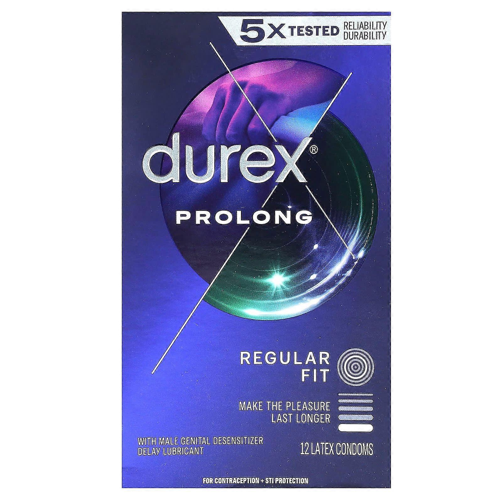 Durex, Prolong, Regular Fit, 12 Latex Condoms, 2-Pack