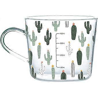 Tasse de petit-déjeuner en verre transparent avec poignée, tasse à lait de 15 oz, motif de cactus mignon
