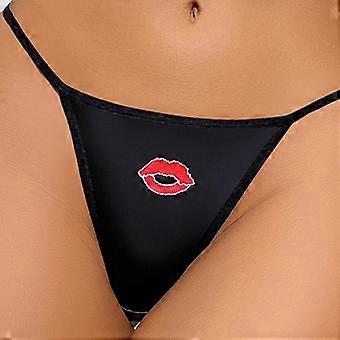 CINOON Women's Sexy Black Soft Thong Low Waist Red Lips Embroidery Panties Comfortable Stretchy Erotic Cute Intimate G-String