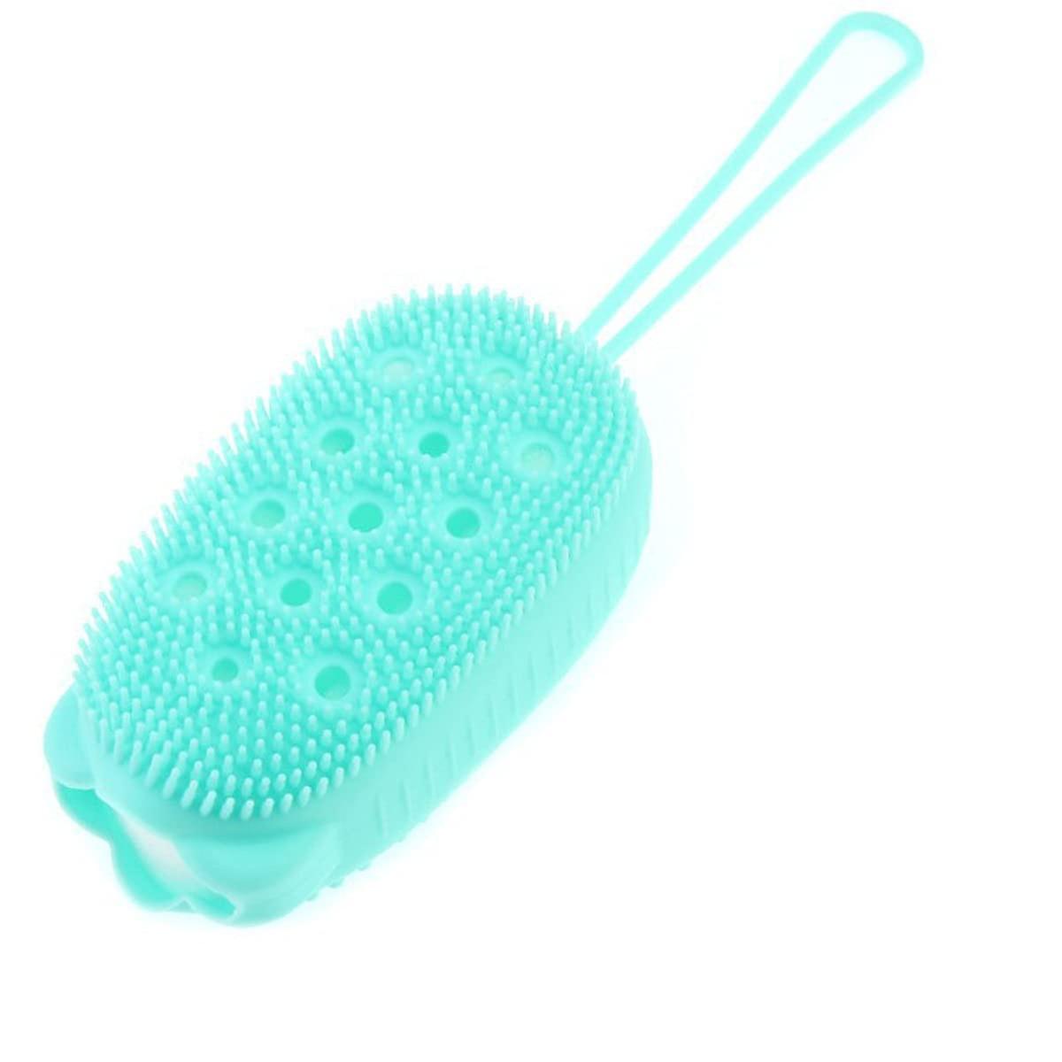シリコンエクスフォリエイティングボディスクラバー、ボディエクスフォリエイティングとマッサージ用の両面シリコンボディブラシナチュラルブリストルナチュラルブリストルバススポンジショー