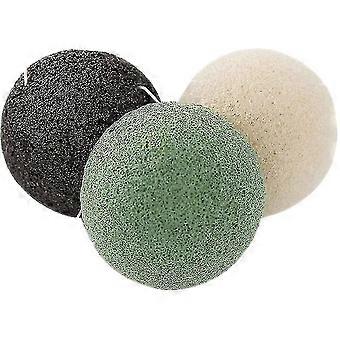 3 Pcs Konjac Facial Cleansing Sponge Cleansing Face Wash (black+green+white) (4-d-w)