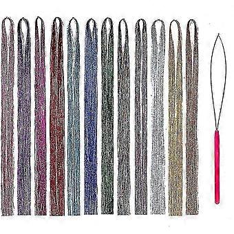 Hair Tinsel Kit Strands With Tool 47inch 12 Colors Strands Fairy Hair Tinsel Kit Hair Ext
