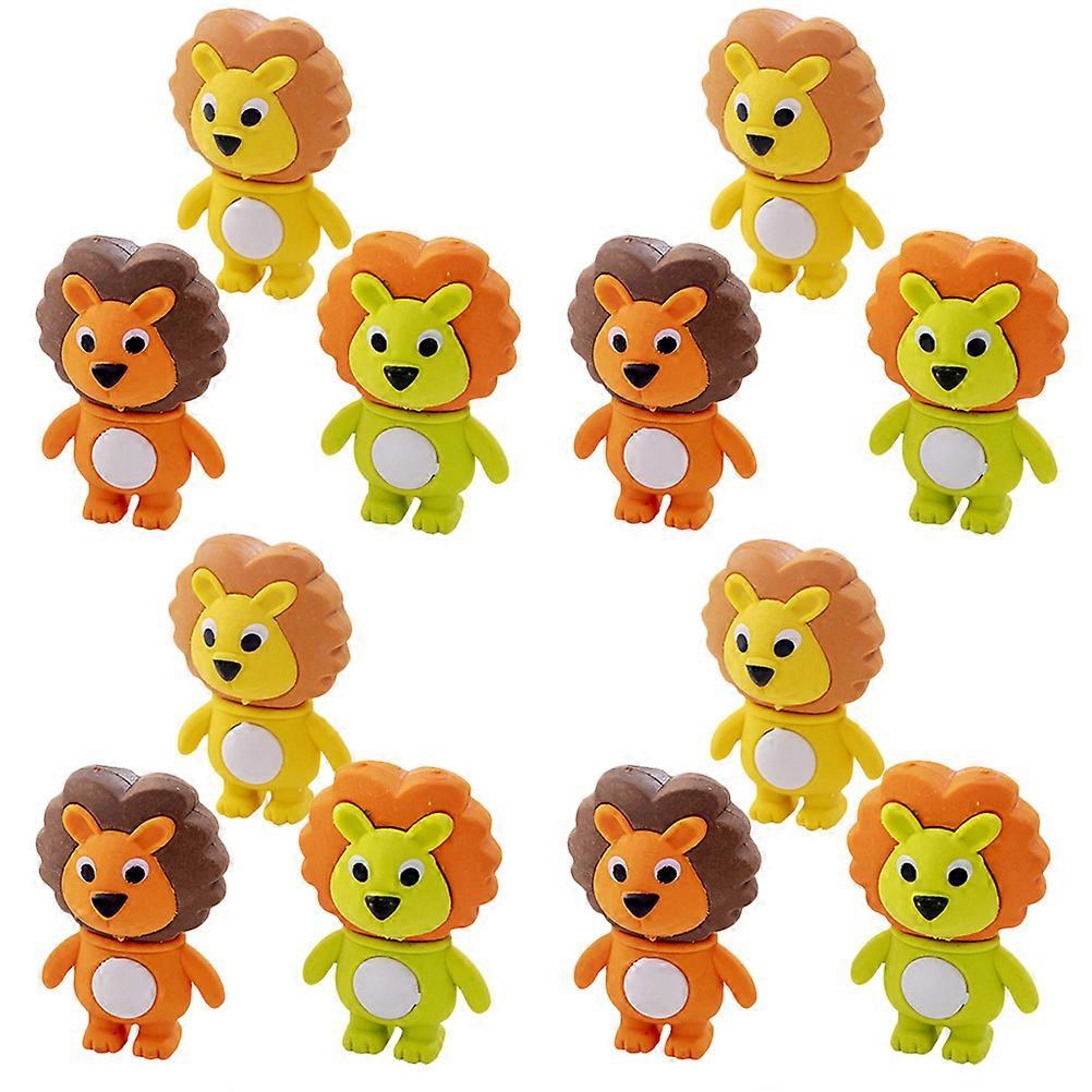 12pcs  Multi-function Erasers Delicate Kids Erasers Lion Shaped Mini Erasers Student Supply