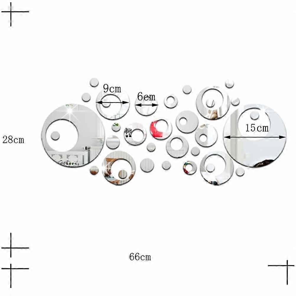 Removable Crystal Wall Sticker Water Bubble Round Mirror Paste Silver
