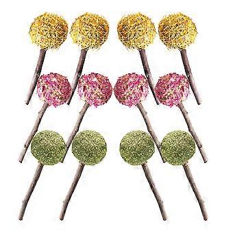 Rabbit Chew Toys Flower Petal Teething Grass Lollipop for Small Pets 12Pcs