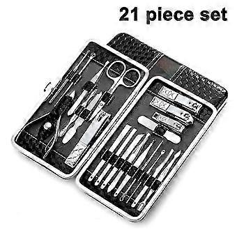 21 Pcs Nail Clippers Pedicure Kit Stainless Steel Professional Manicure Kit For Men/women Nail Care Tools Personal Home Travel Care Kits With Leather