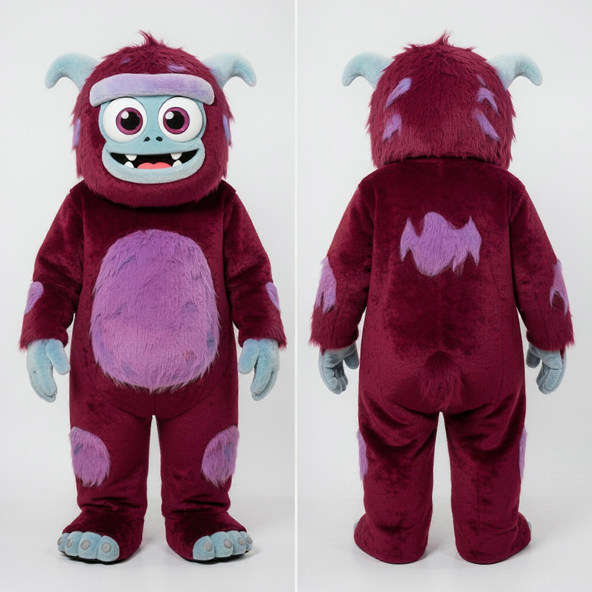 MASTICOT Maroon Fluffy Yeti Mascot