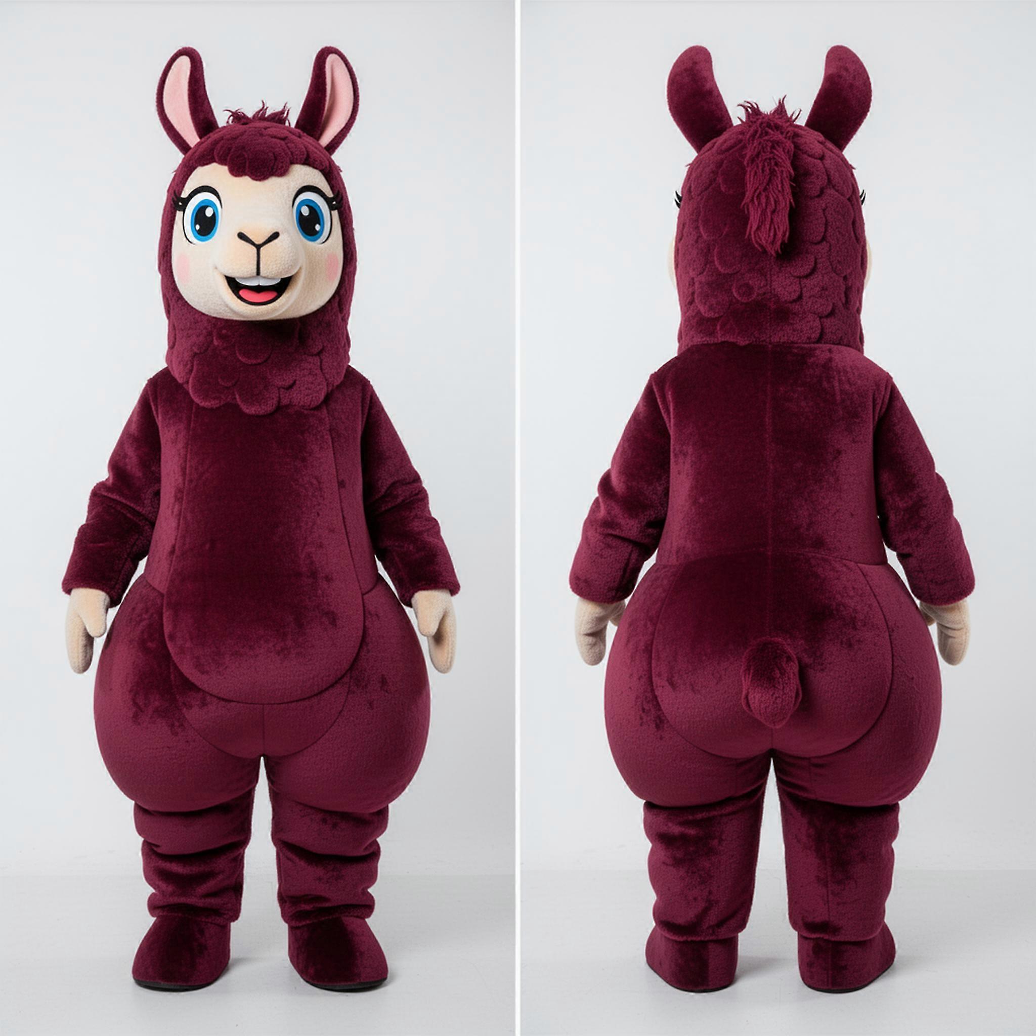 MASTICOT Maroon Velvety Llama Mascot