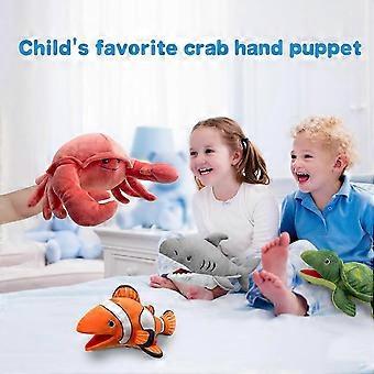 Crab Hand Puppet, 13-inch Soft Plush Simulation Toy with Movable Mouth, for Role Play and Teaching, Kids and Adults