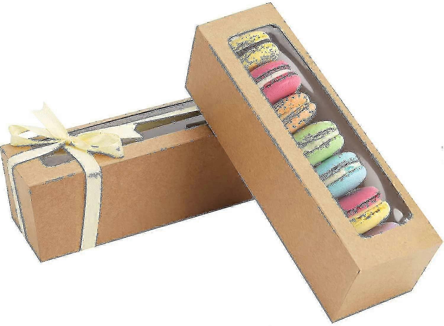 25 Pack Macaron Box With Clear Window Macaron Boxes With Ribbon compatible with Packaging Fit In 6 Macaron