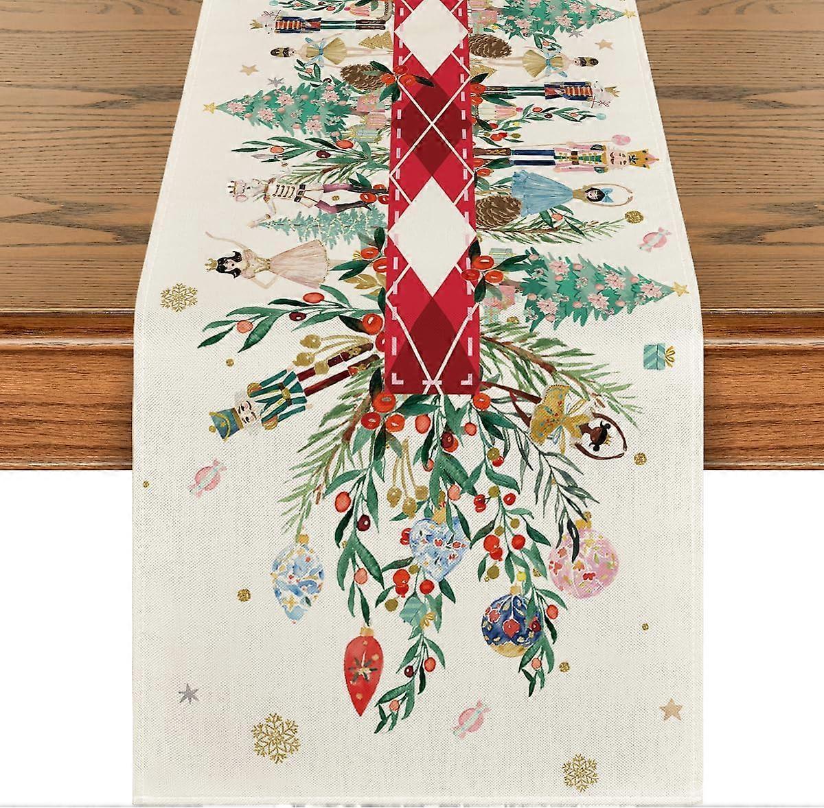 Nutcracker Holly Floral Christmas Table Runner