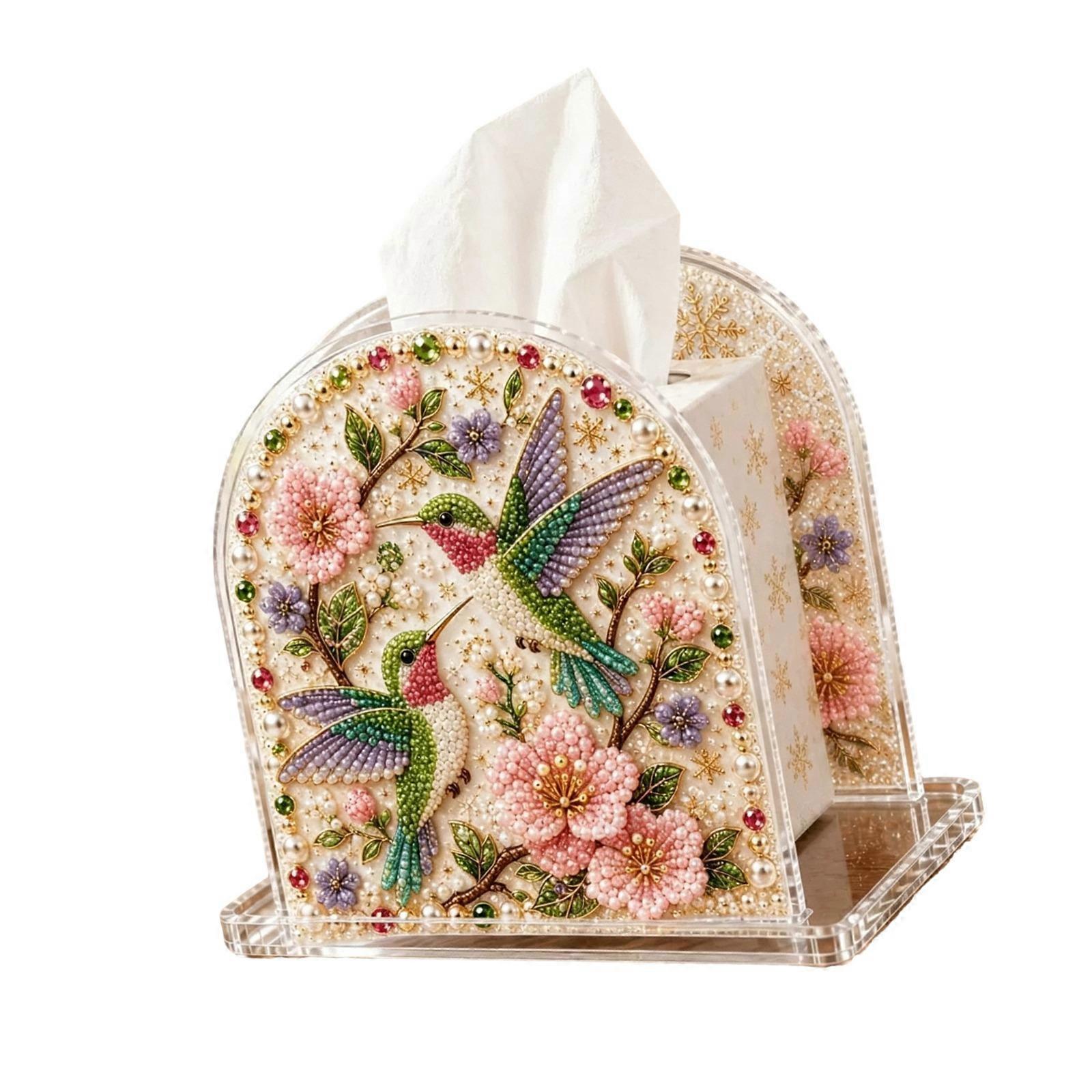 DIY Acrylic Tissue Box Cover That Assembles Without Additional Tools, with Upper Access and Decorative Artwork Multicolor