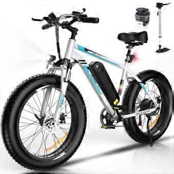 HITWAY Electric Bike VAE White, Electric Mountain Bike, 26" x 4.0 City E-Bike, Removable Lithium Battery 48V15AH, Shimano 7 Speeds