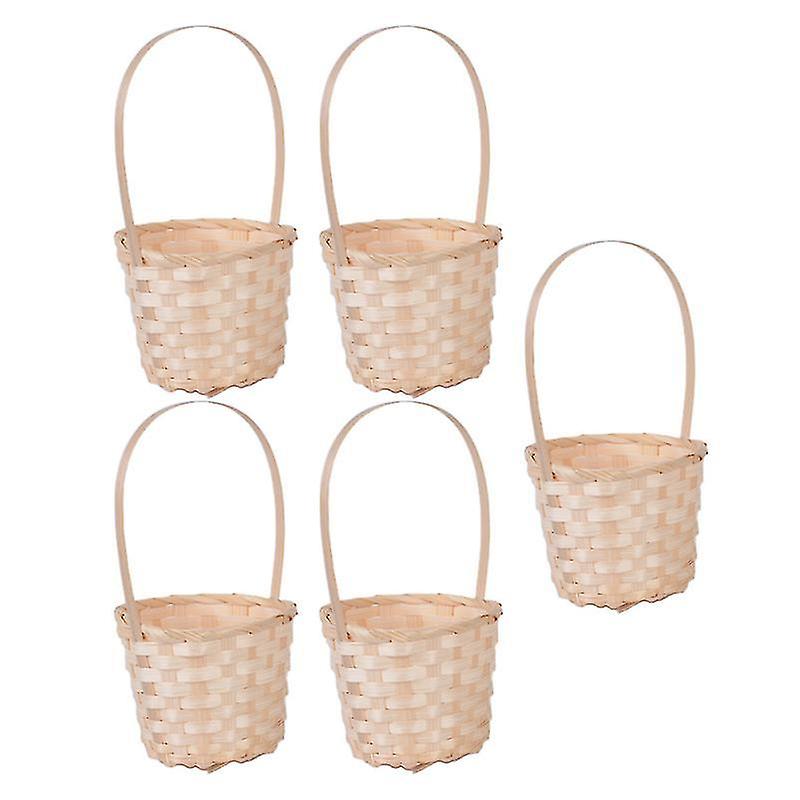 9X17cm Wood Color Picnic Baskets 5pcs Picnic Basket With Handle Simple Storage Basket Weaving Flower