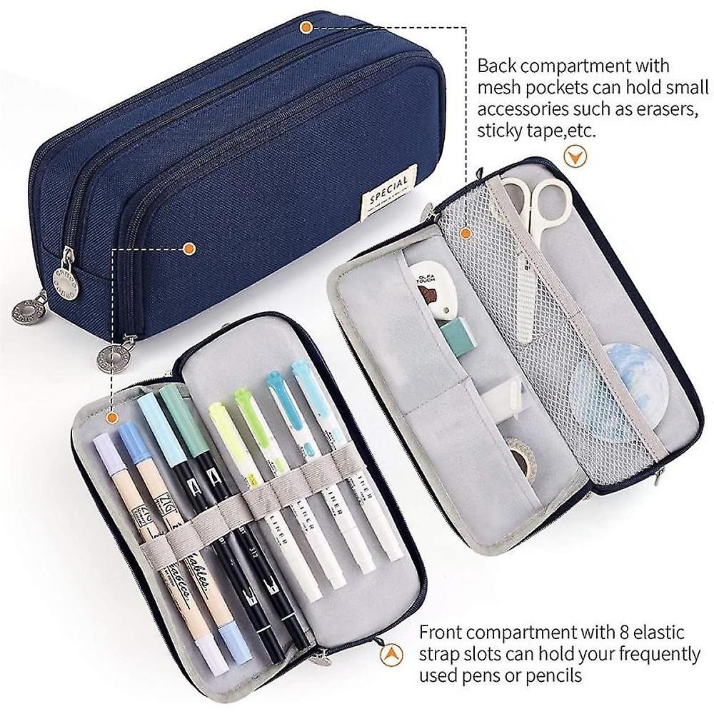 Astuccio Portamatite 4 Scomparti Nero Azzurro Astucci Matite di Grande Capacità Borsa Porta Penne Custodia Porta Scuola per Elementare Media Studenti Ragazza Ragazzo