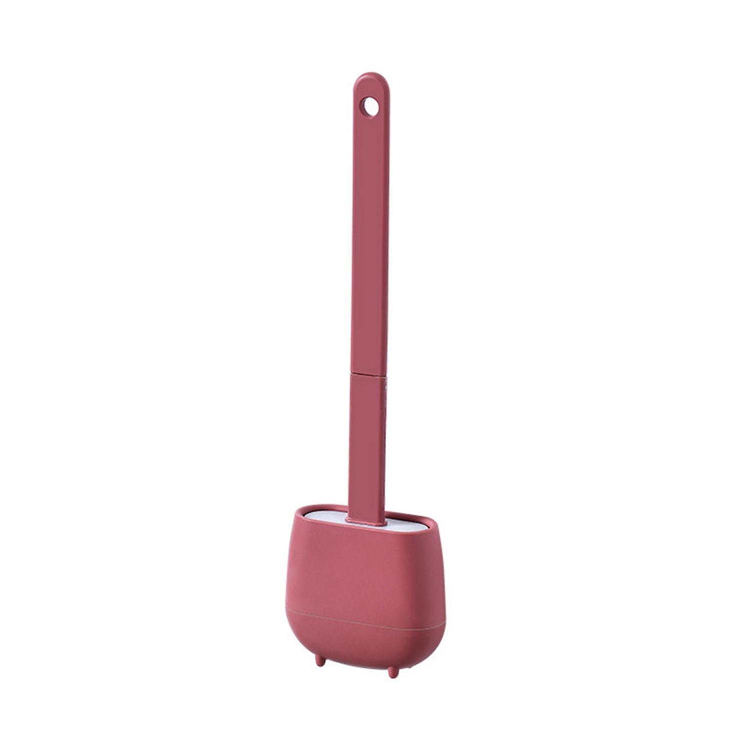 ZHOUBA 1 Set Flat Toilet Brush Flexible TPR Rubber Wall Mountable Long Handle Toilet Bowl Brush