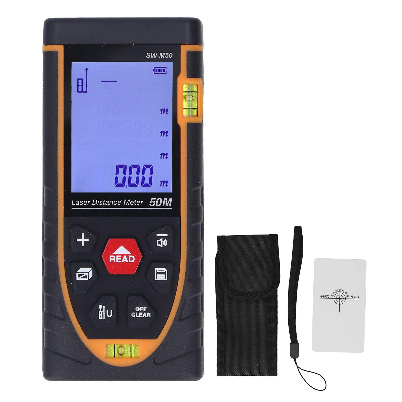 Infrared Laser Distance Meter Finder Large Backlit Screen High Accuracy Handheld Laser Distance Measure 50M Range SW M50