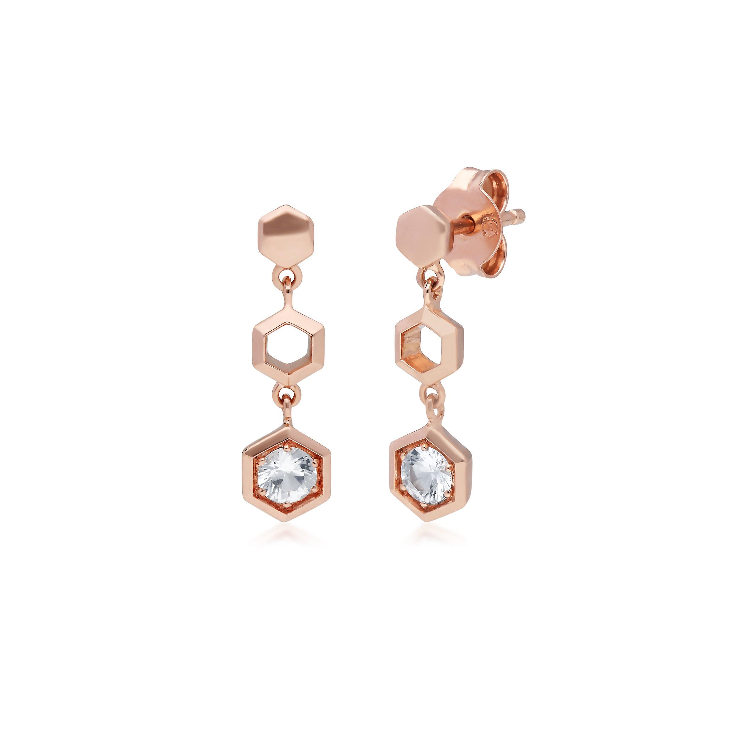 Honeycomb Inspired Clear Sapphire Drop Earrings in 9ct Rose Gold 135E1631019