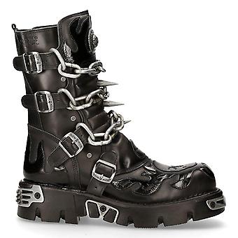 New Rock 727-S1 Black Spiked Mid Calf Boots | Fruugo US