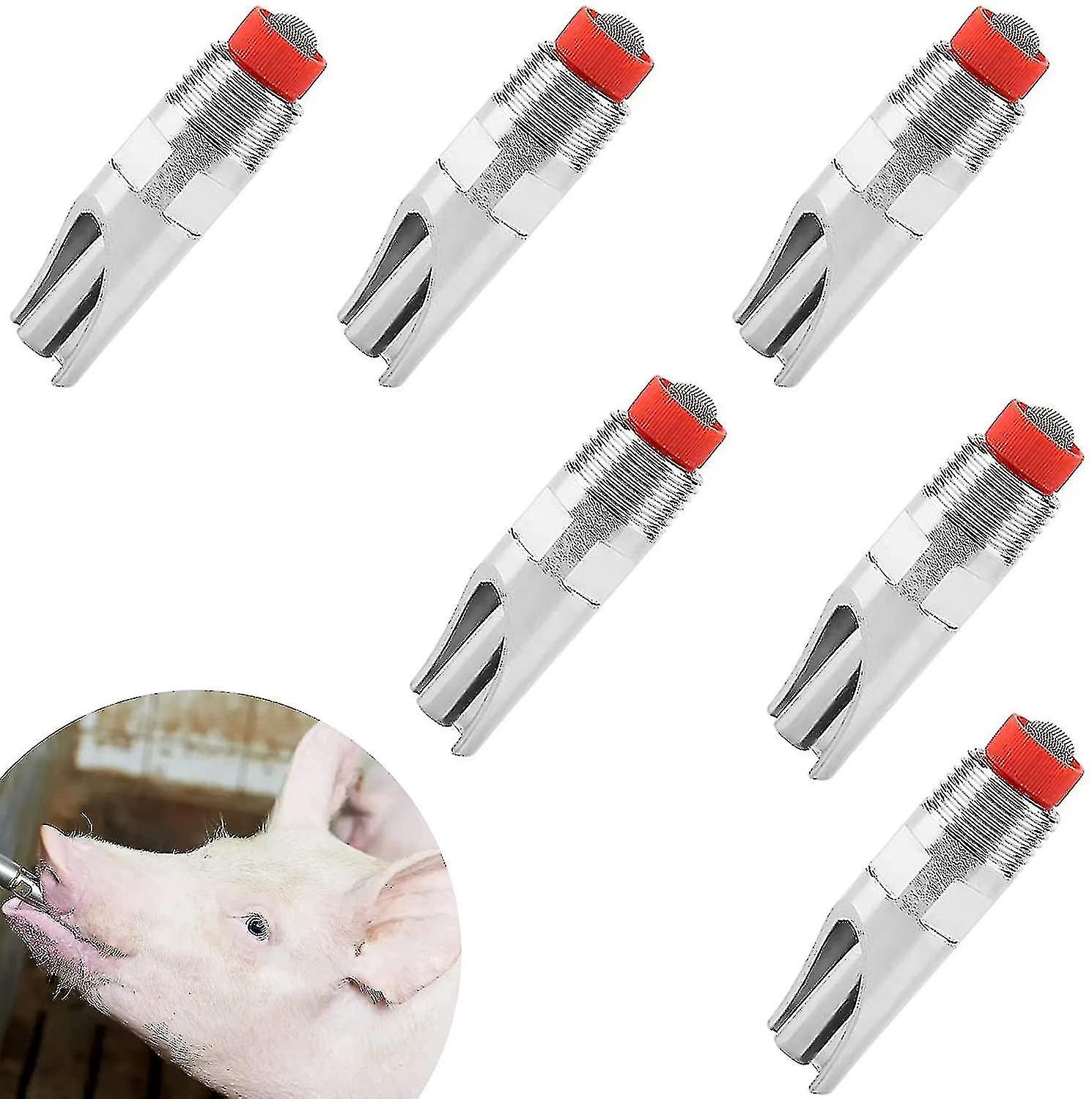 الفولاذ المقاوم للصدأ خنزير سقي التلقائي الخنازير 6PCS الفولاذ المقاوم للصدأ منقار البط نوع تغذية المياه مع مرشح للخنازير التلقائي تغذية المياه