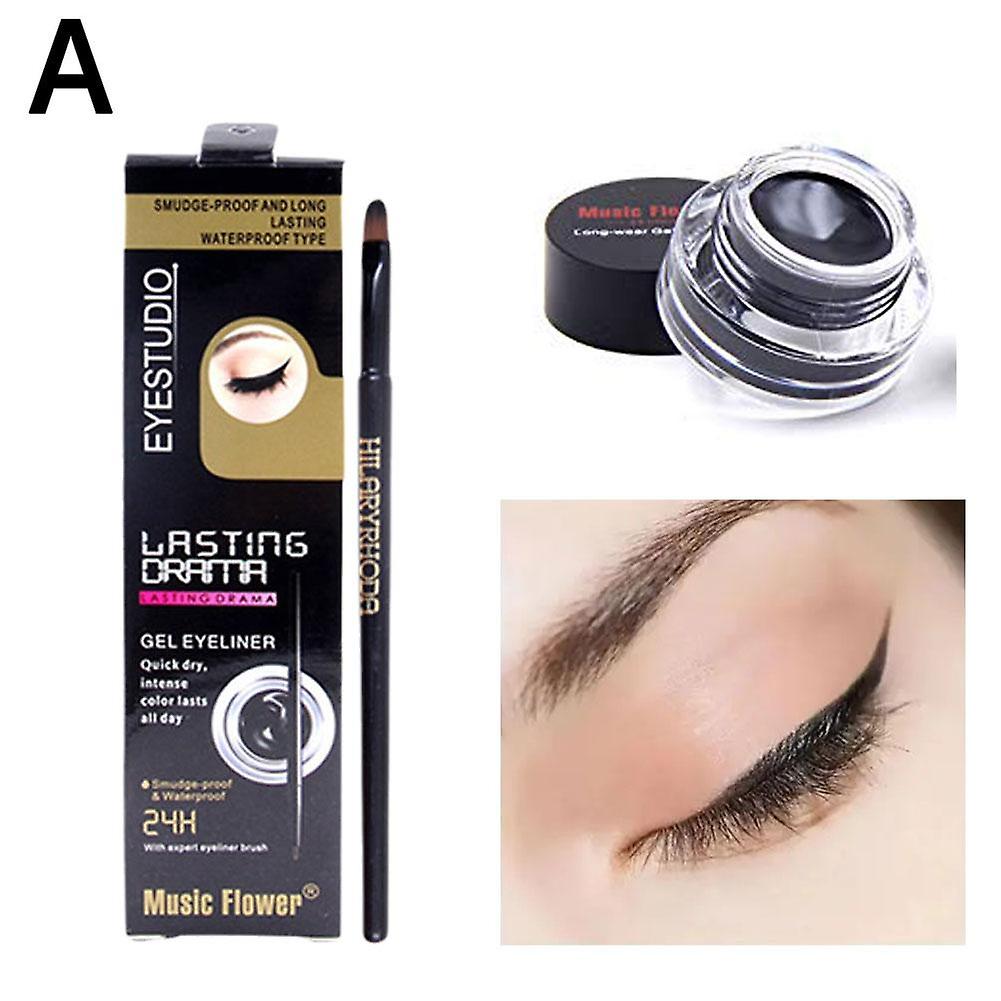 Music Flower Coffee/Black Eyeliner Gel Quick Dry Smooth Eyeliner with Brushes
