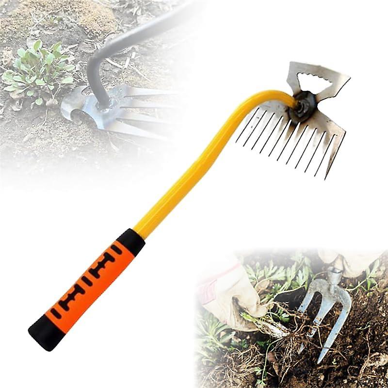 Weeding Artifact Uprooting Weeding Tool, 2024 Upgrade 4 Teethes Dual Purpose Manual Multifunctional Weeders Tool Weed Pulling Tool Manganese Steel Gar