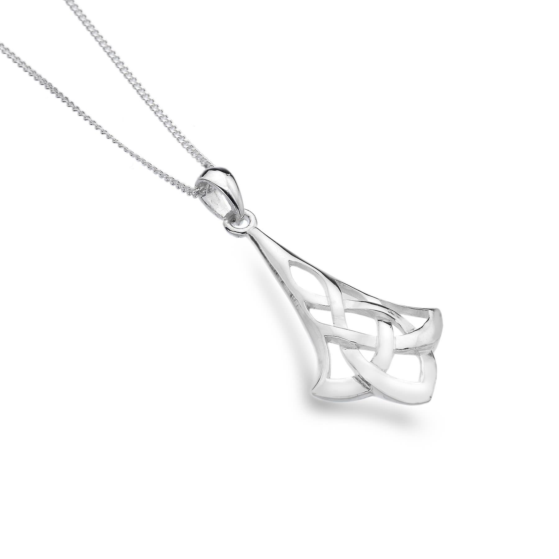 Sterling Silver Pendant Necklace - Celtic Knotwork Bell Shape