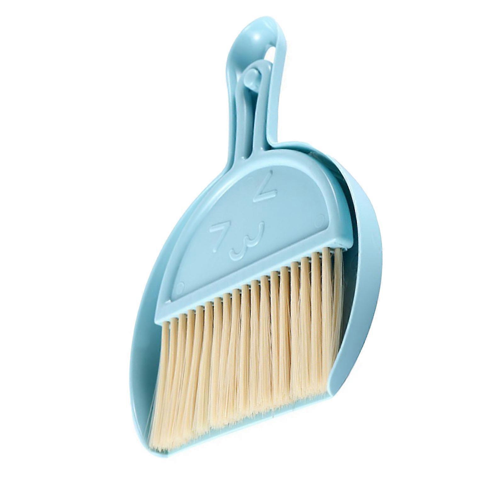 Mini Broom Dustpan Set Smile Face Plastic Handheld Efficient Cleaning Portable Tiny Brush Dustpan for Tabletop Office Blue 