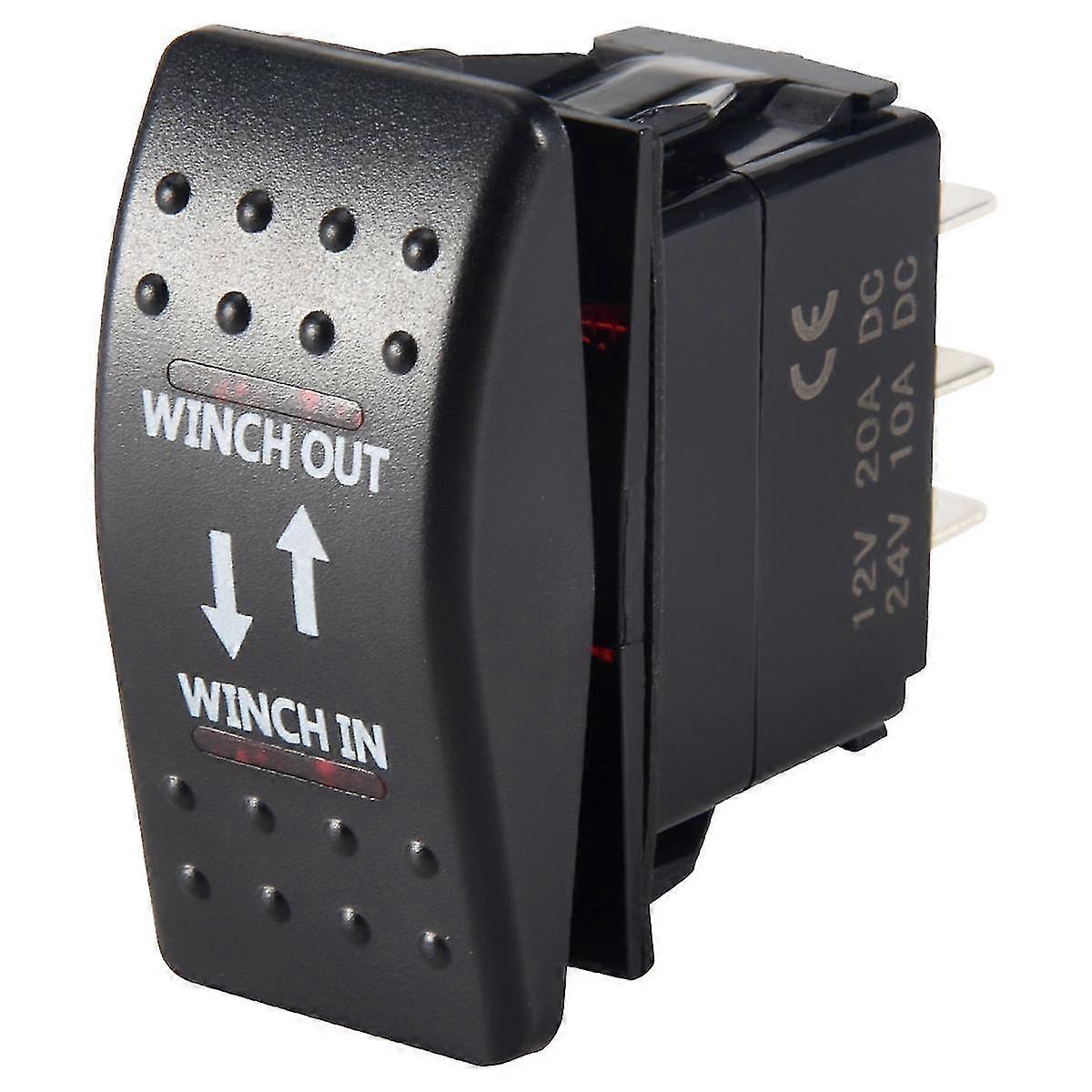 12V 20A Winch In Winch Out ON-OFF-ON Rocker Switch Red LED Light 7 Pin RED