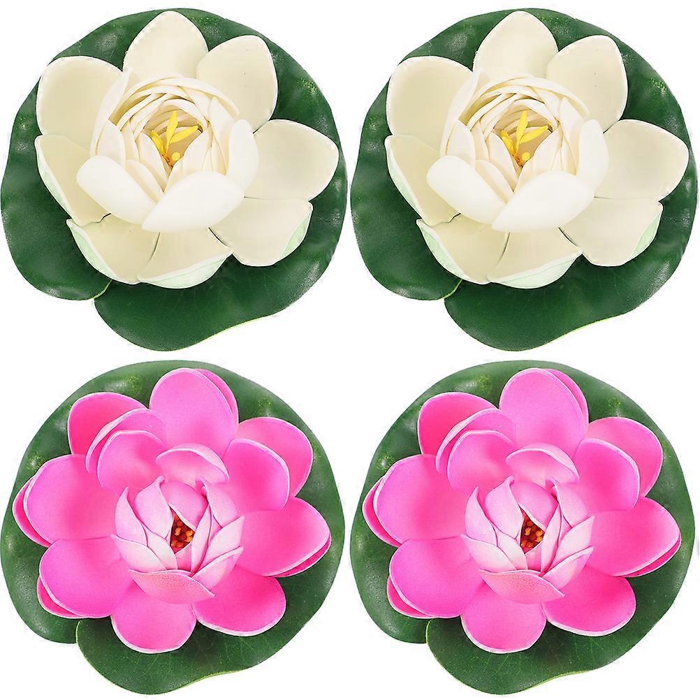 4pcs Artificial Floating Foams Lotus Flower Lifelike Lotus Ornaments for Pond