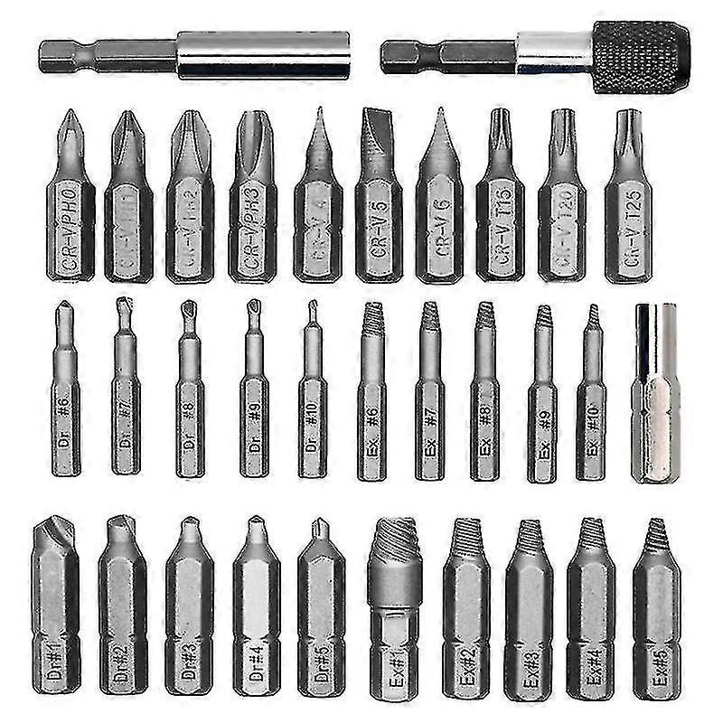 Damaged Screw Remover Set 33 Pieces With Drill Bit Extractor Tool Bit Rod